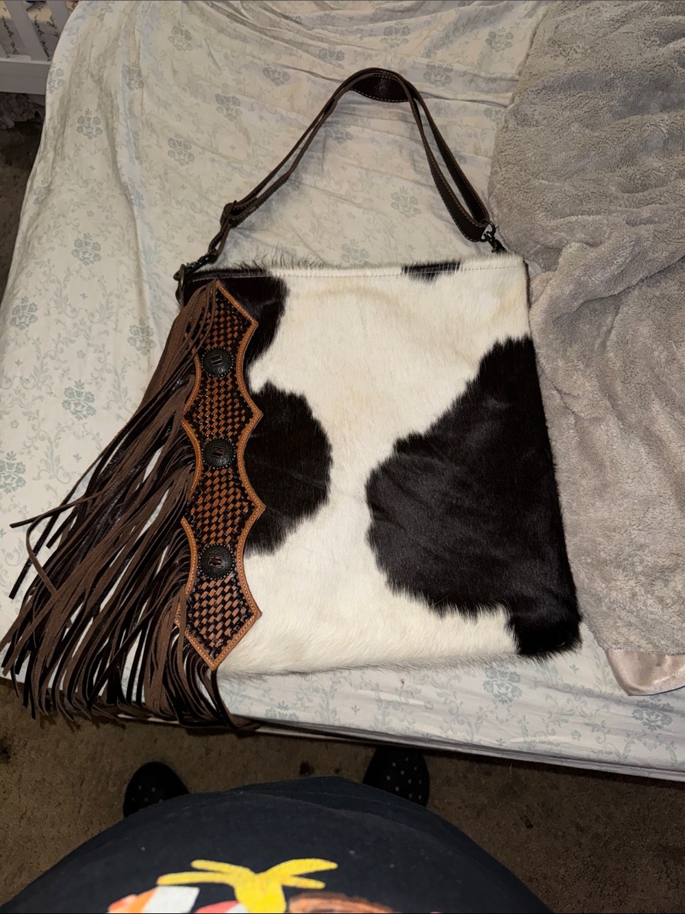 Cowhide Fringe crossbody Bag in Black and White